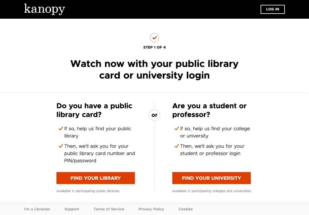 kanopy signup step 1