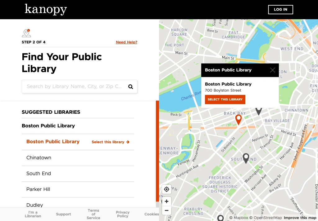 kanopy signup step 2