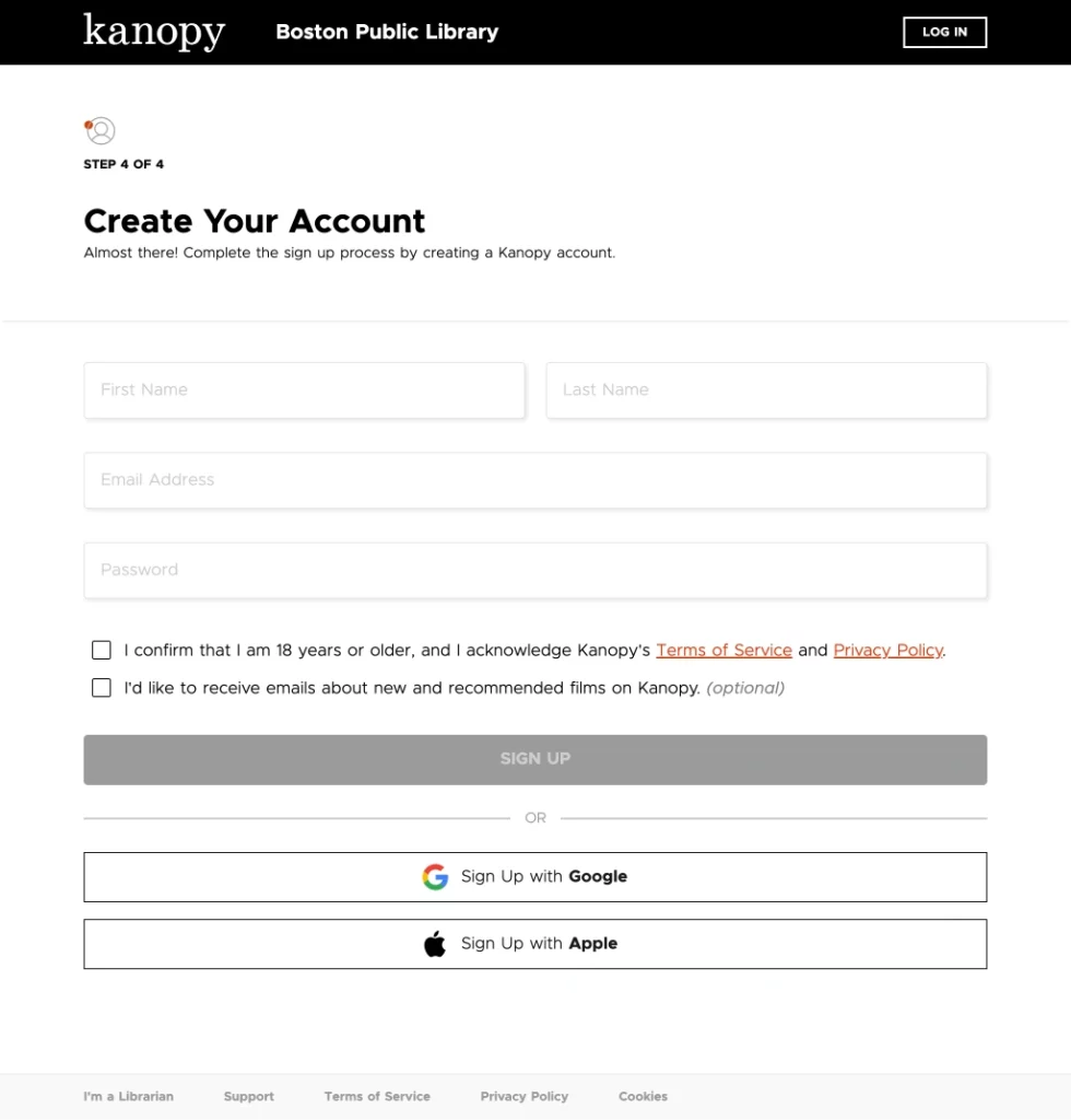 kanopy signup step 4