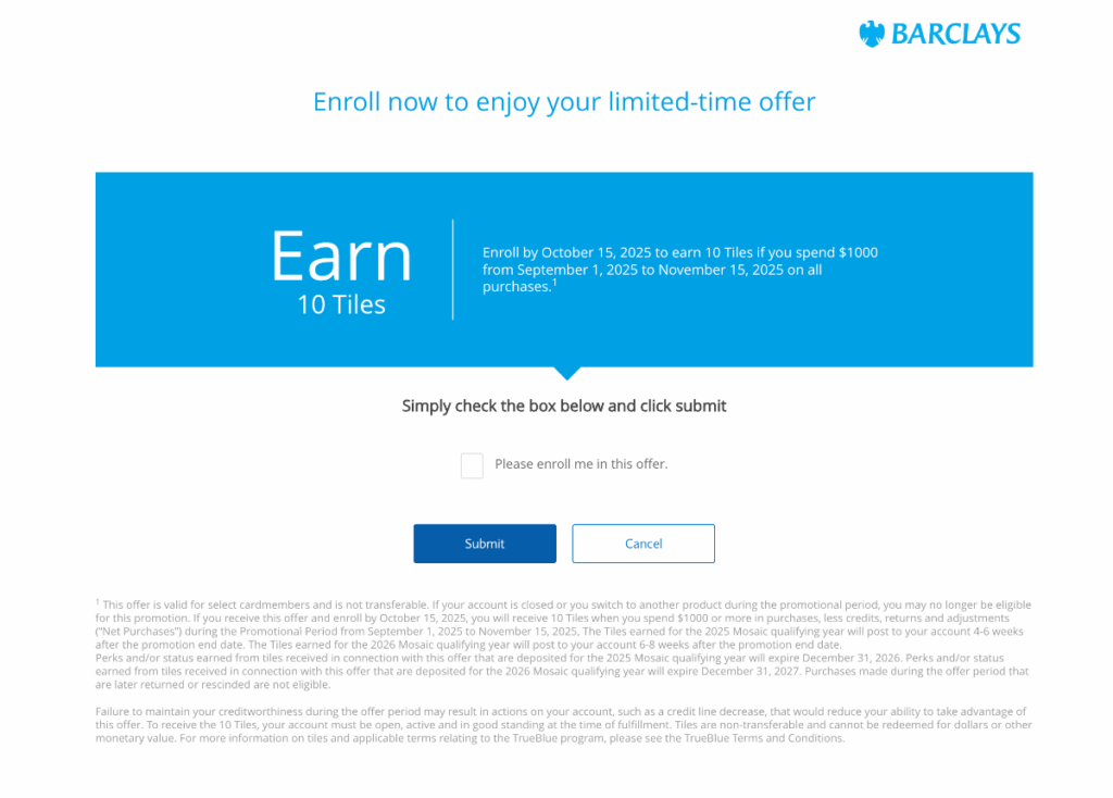 JetBlue Card Earn 10 Tiles