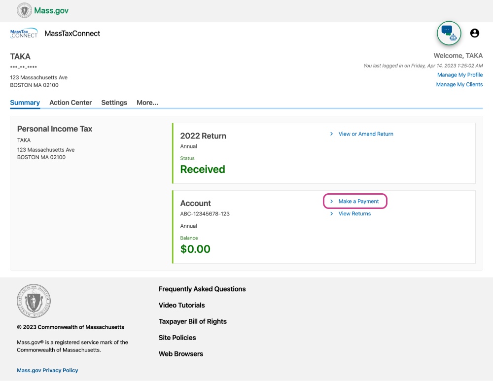 MassTaxConnect Summary Page