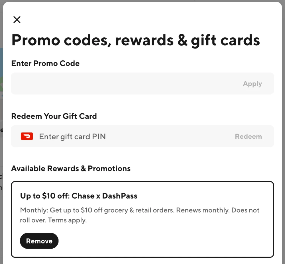 Up to $10 off: Chase x DashPass