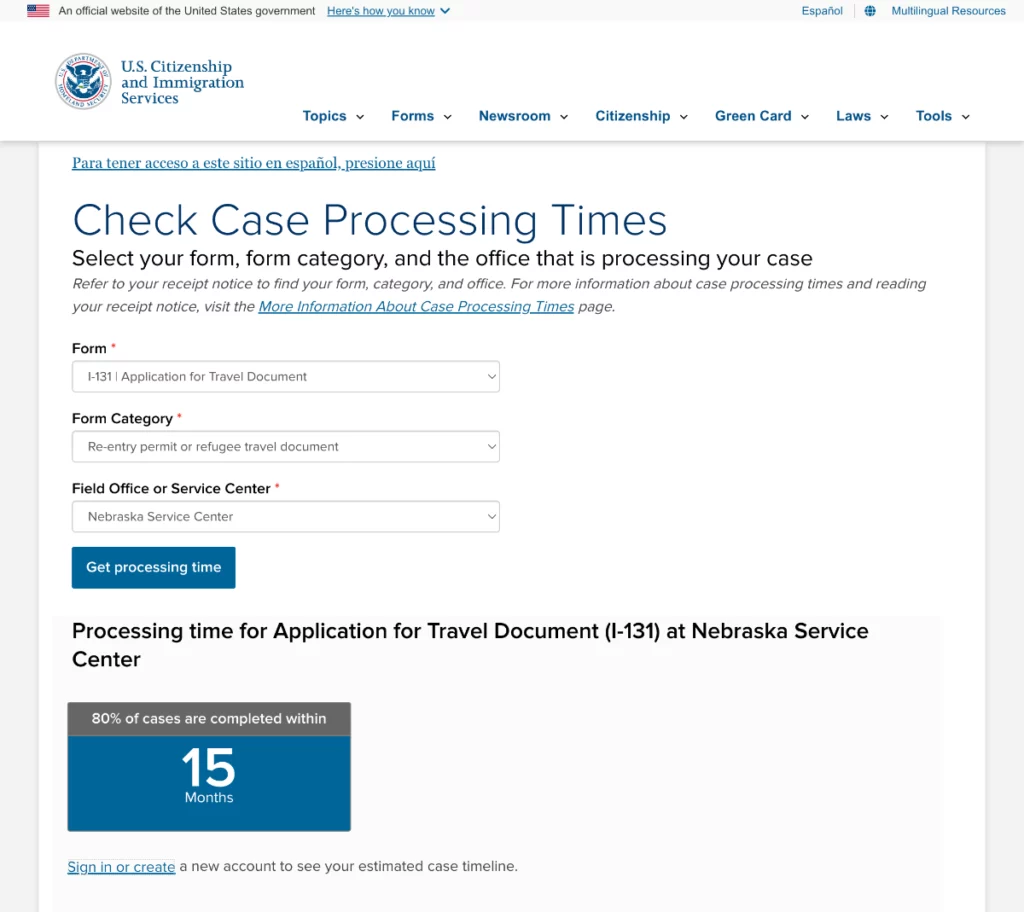 I-131 Reentry Permit Processing Time