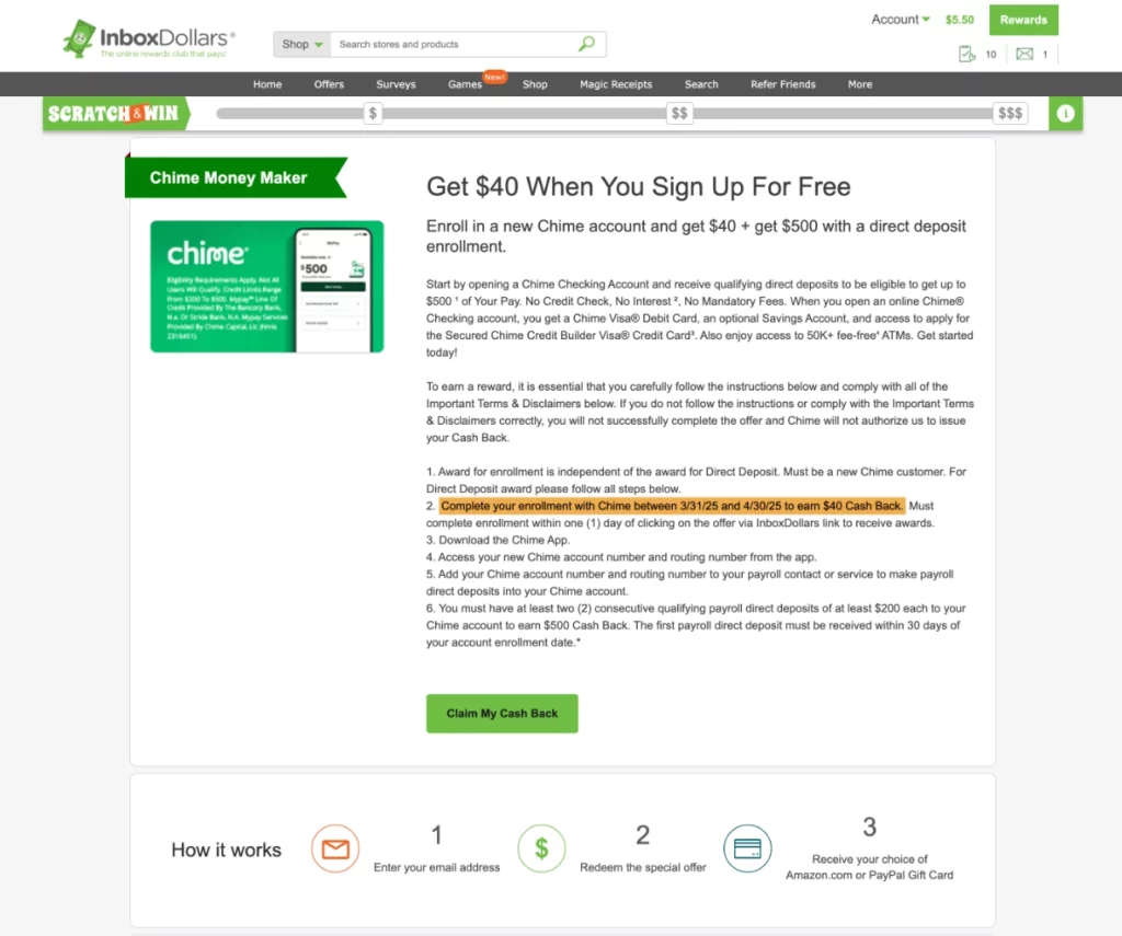 InboxDollars Chime cashback $540
