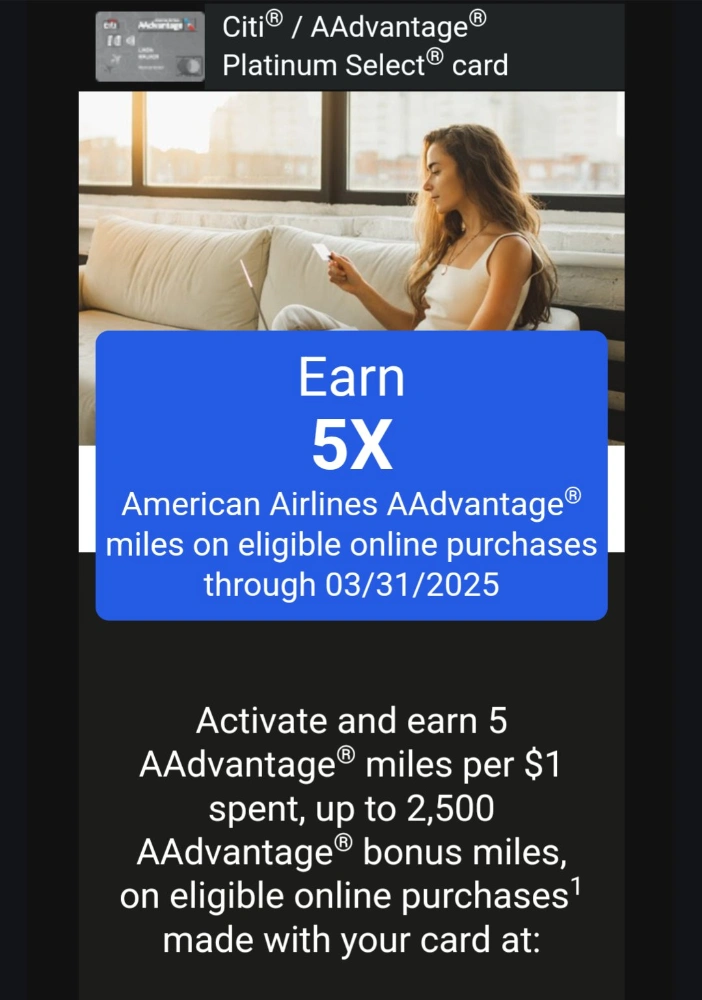 CITI AAdvantage Platinum Select Online Purchase 2,500 bonus