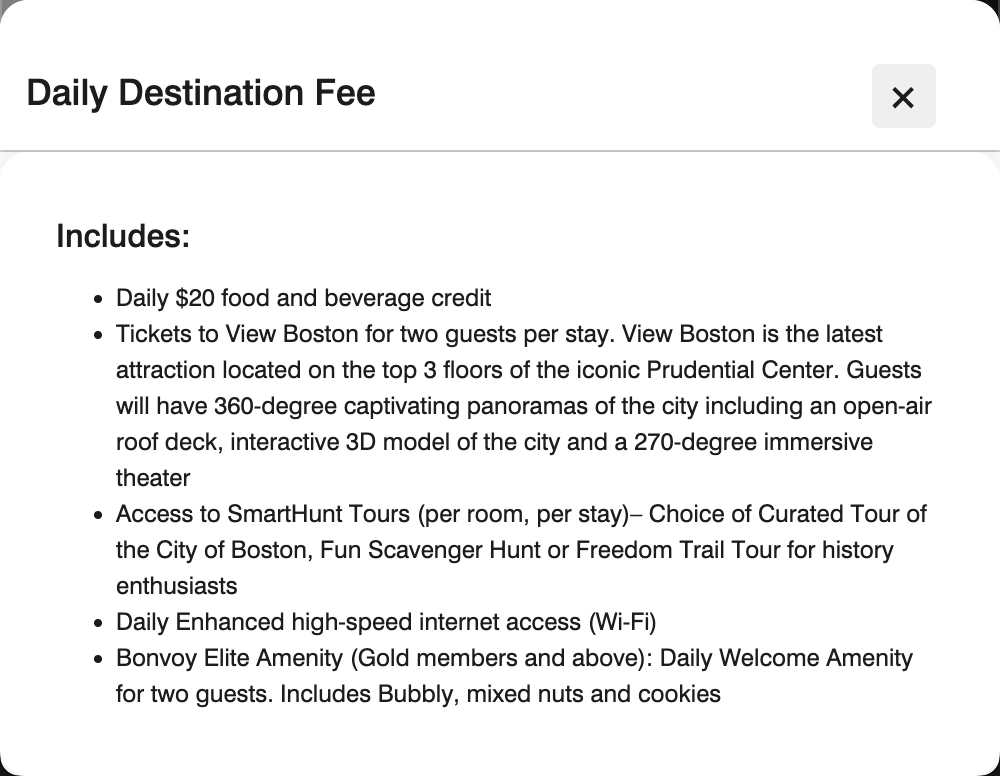 Boston Marriott Copley Place Destination Fee
