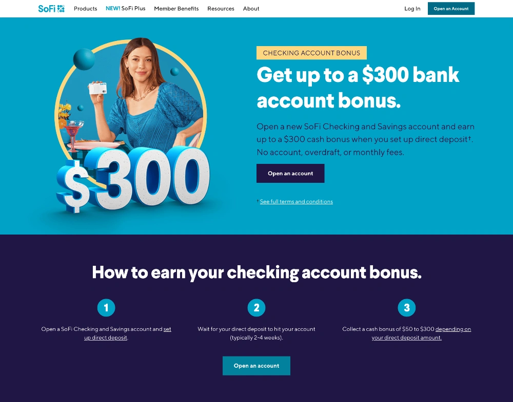 SoFi Checking Direct Deposit $300 bonus